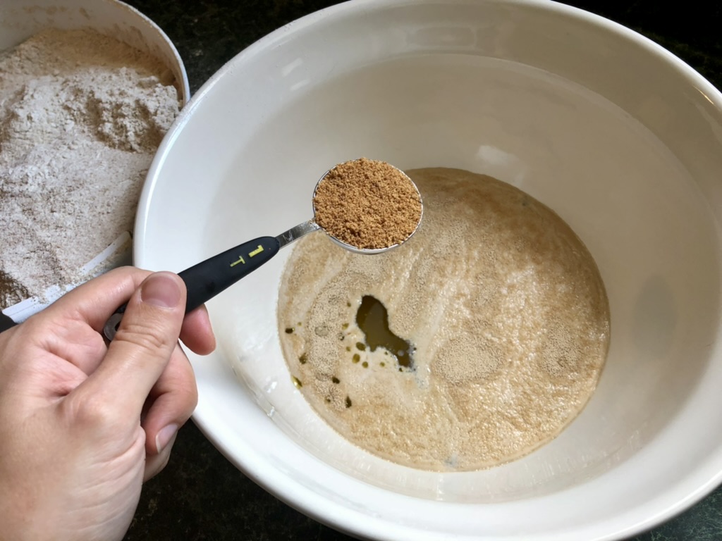 adding-coconut-sugar-to-pizza-dough
