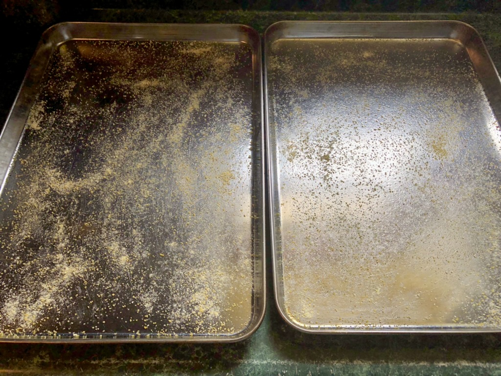 baking sheets with oil and cornmeal