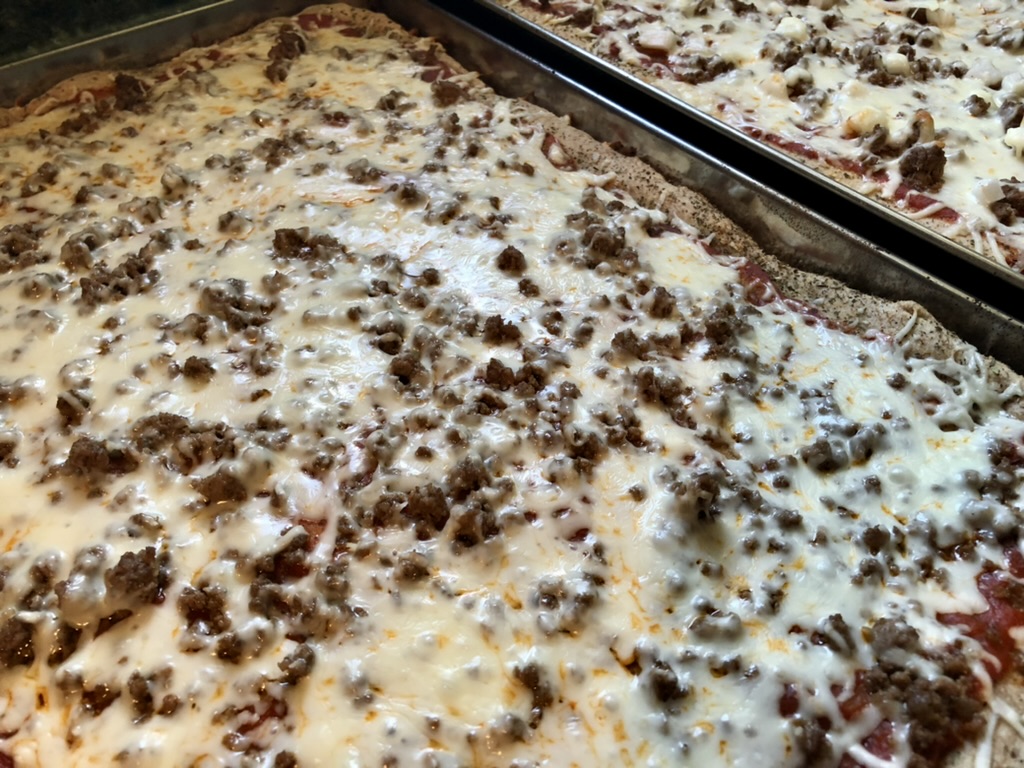 close up of finished pizza