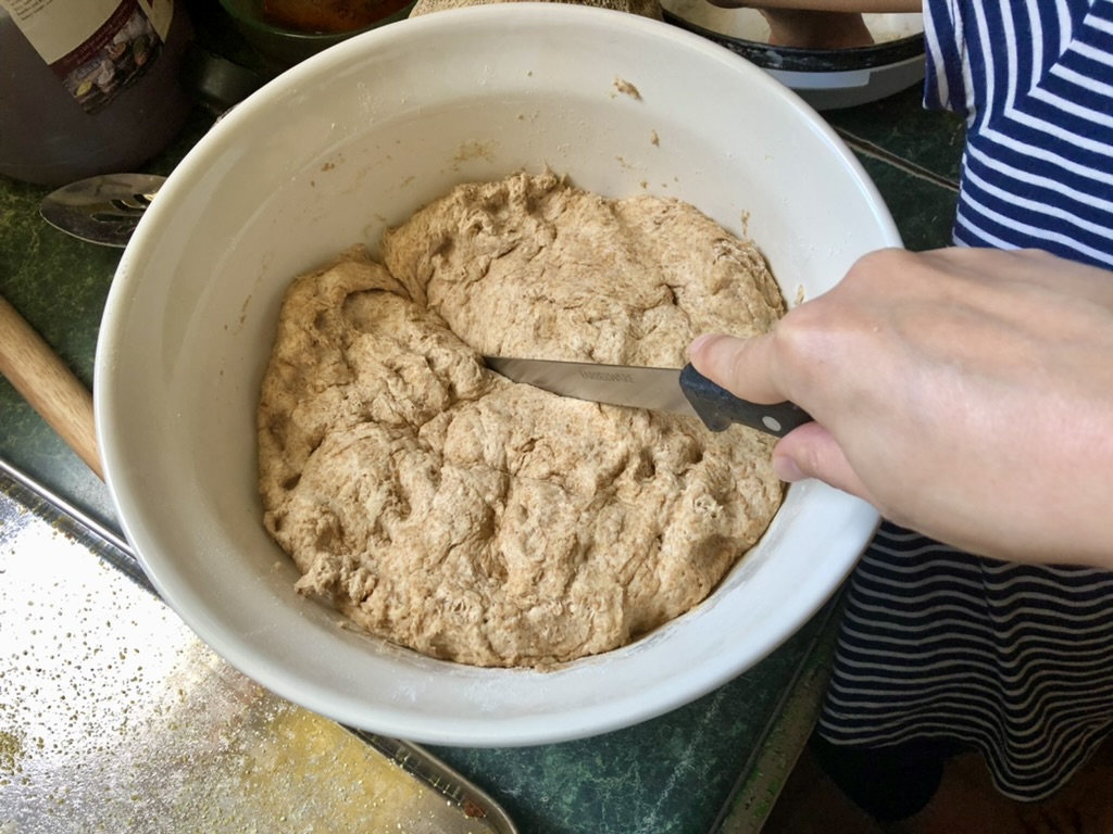 dividing dough in half